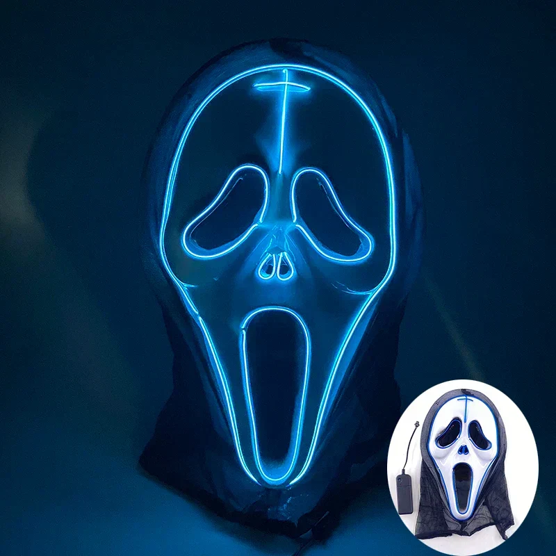 Neon LED Ansigt Maske, håndmalet, fuld dækning med blinkende tilstande, PVC + EL