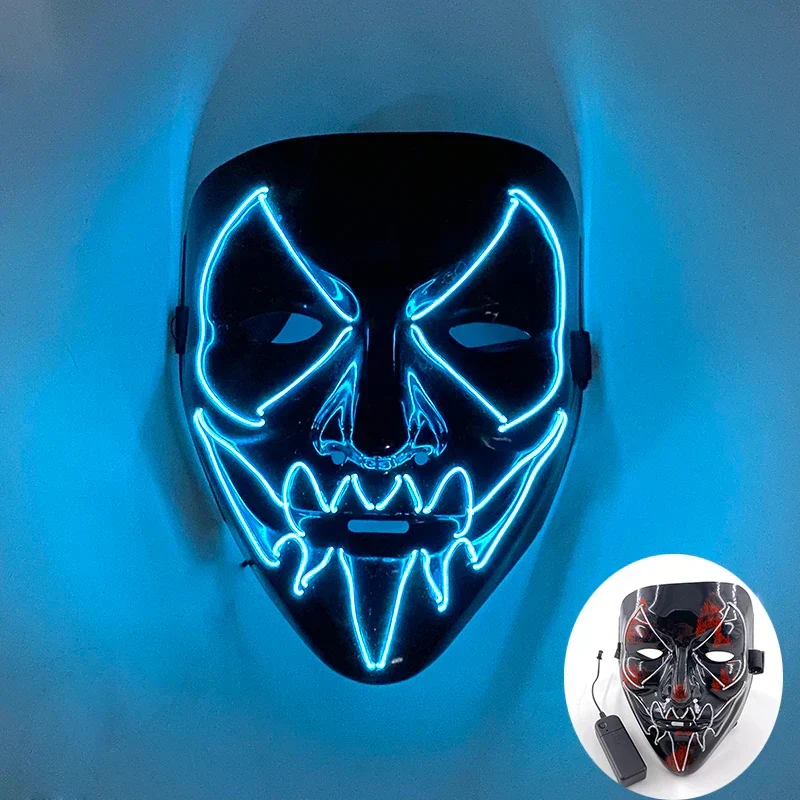 Neon LED Ansigt Maske, håndmalet, fuld dækning med blinkende tilstande, PVC + EL