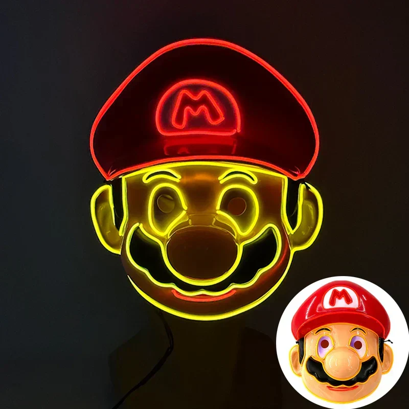 Neon LED Ansigt Maske, håndmalet, fuld dækning med blinkende tilstande, PVC + EL