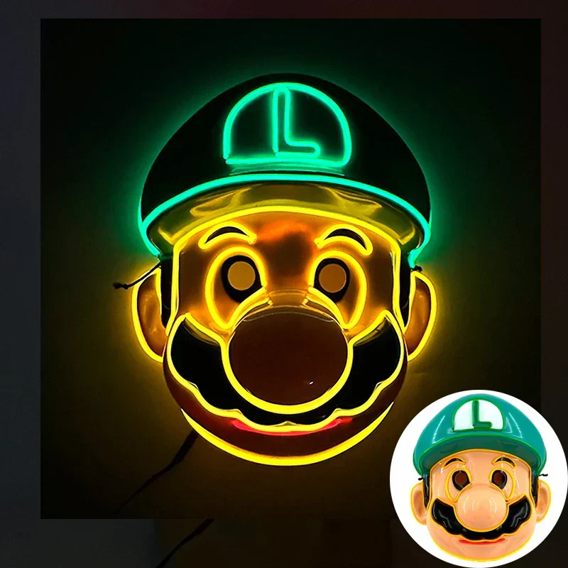 Neon LED Ansigt Maske, håndmalet, fuld dækning med blinkende tilstande, PVC + EL