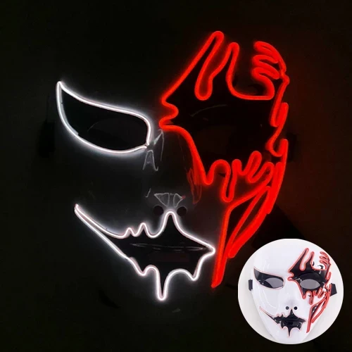 Neon LED Ansigt Maske, håndmalet, fuld dækning med blinkende tilstande, PVC + EL