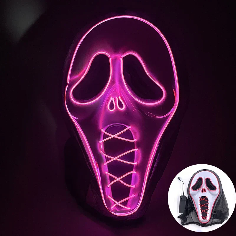Neon LED Ansigt Maske, håndmalet, fuld dækning med blinkende tilstande, PVC + EL