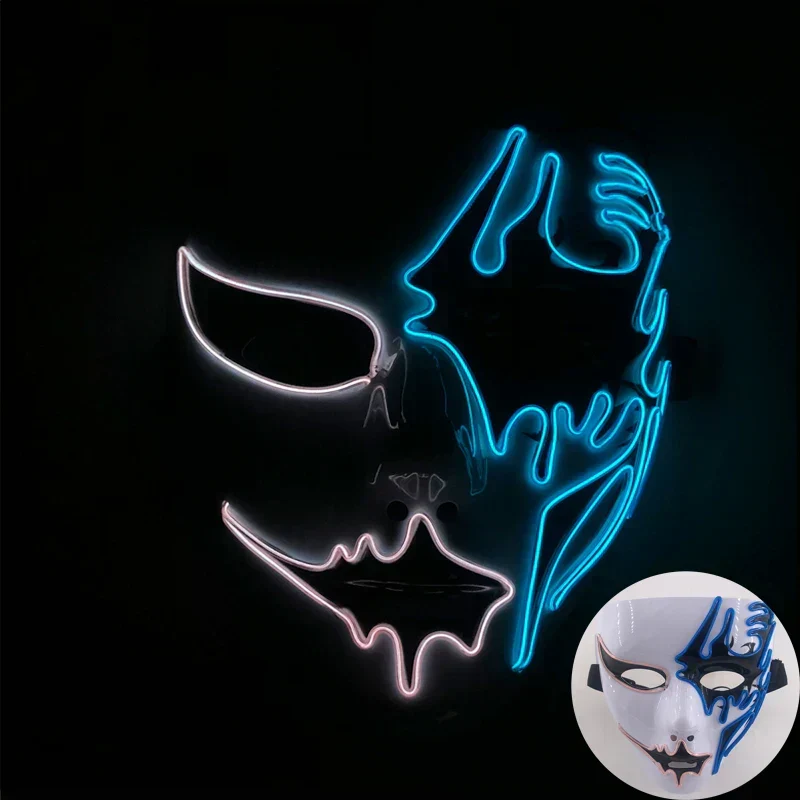 Neon LED Ansigt Maske, håndmalet, fuld dækning med blinkende tilstande, PVC + EL