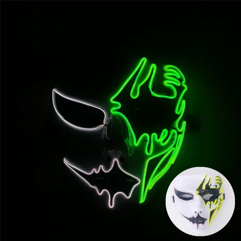Neon LED Ansigt Maske, håndmalet, fuld dækning med blinkende tilstande, PVC + EL