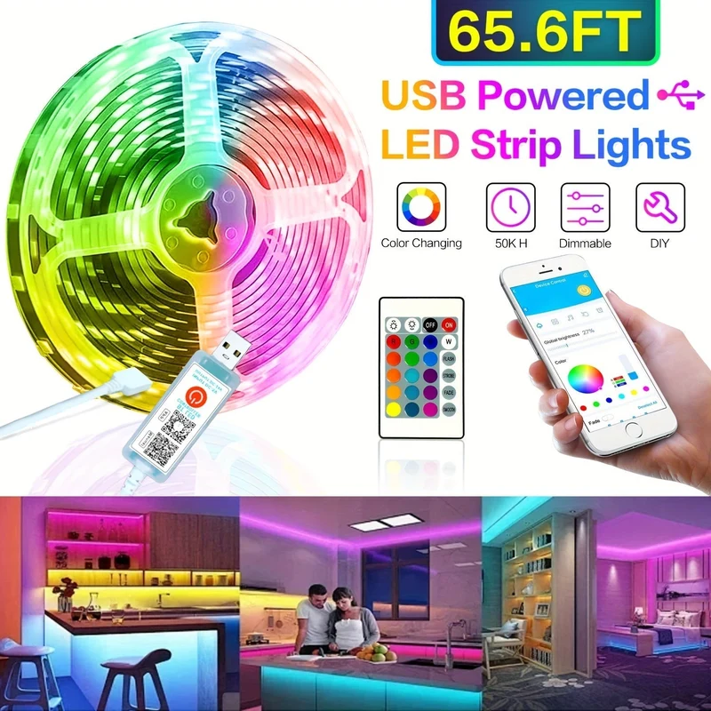 Farbskiftende LED Lysstrips med App Kontrol