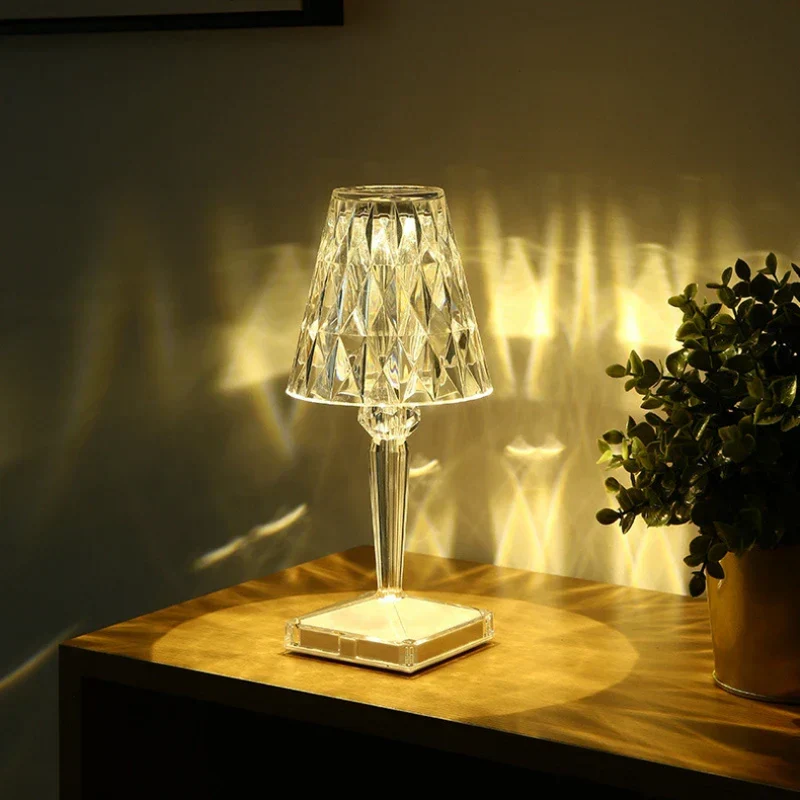 Dekorativ moderne krystalbordlampe med varmt hvidt lys E27