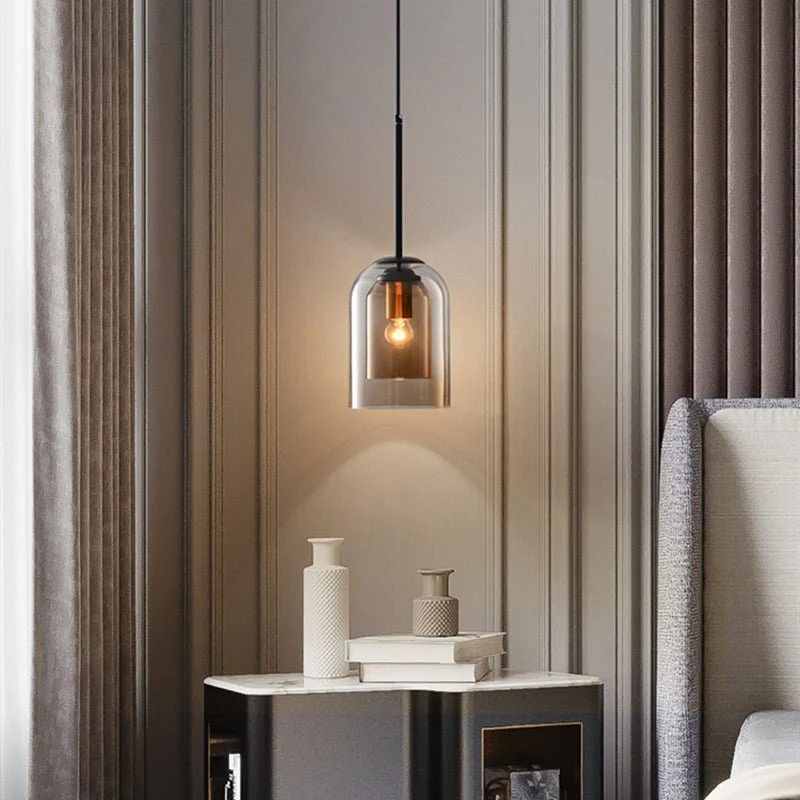 Moderne Pendellampe med dobbelt glas til stue og spisestue