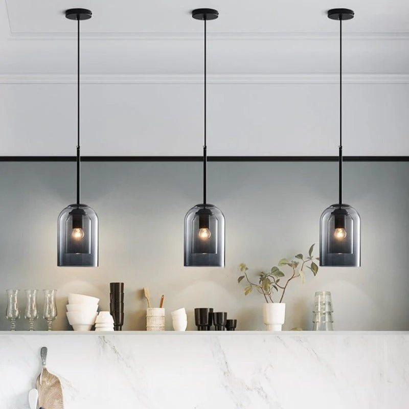 Moderne Pendellampe med dobbelt glas til stue og spisestue