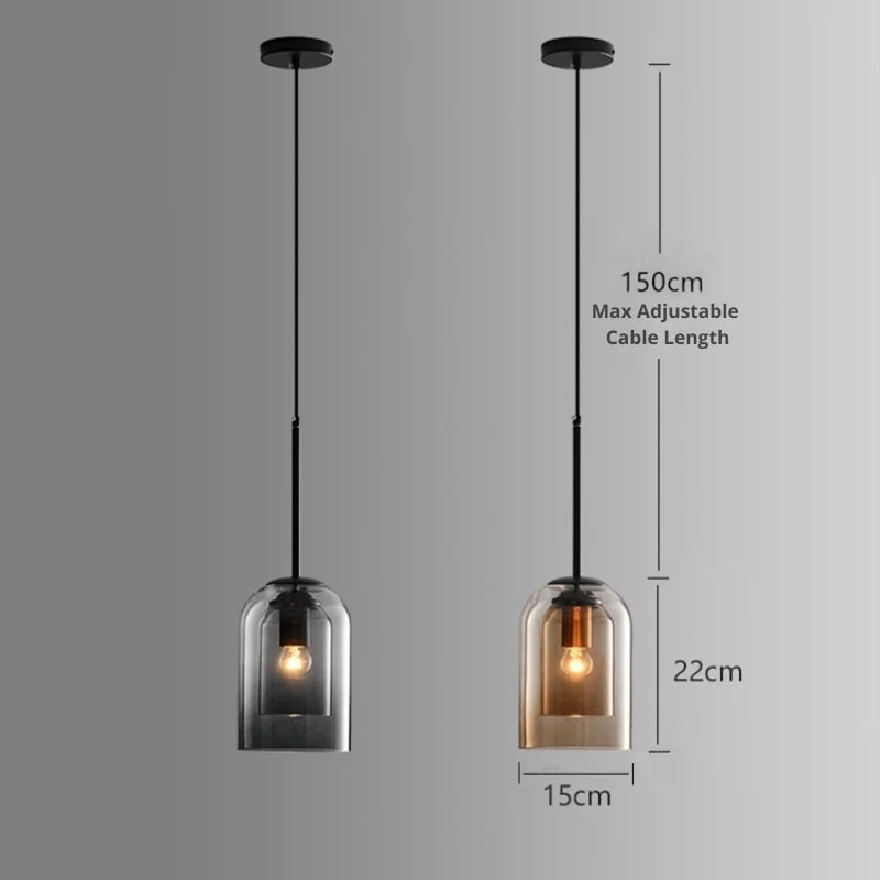 Moderne Pendellampe med dobbelt glas til stue og spisestue