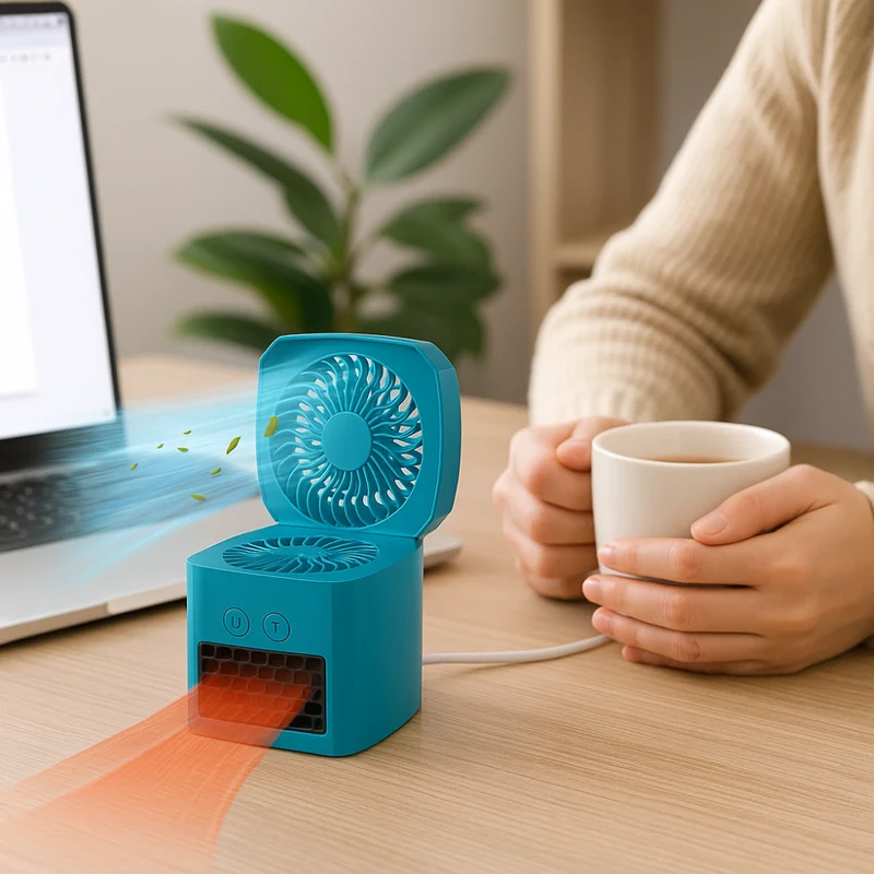 Bærbar Mini Varme- og Køleventilator til skrivebord