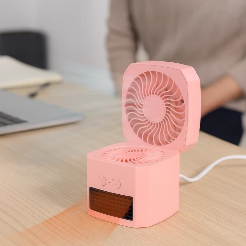 Bærbar Mini Varme- og Køleventilator til skrivebord