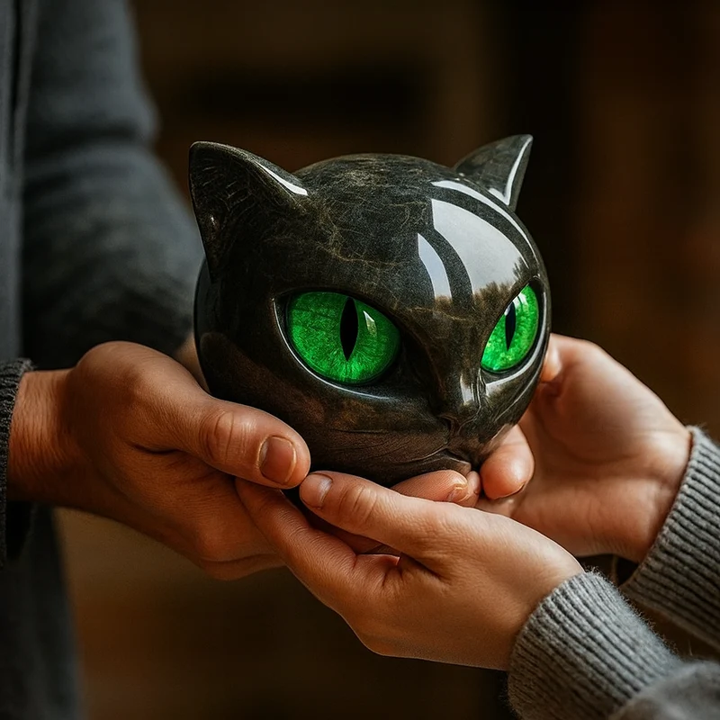 Sort Sten Kattesculptur - Mystisk Vagtkat