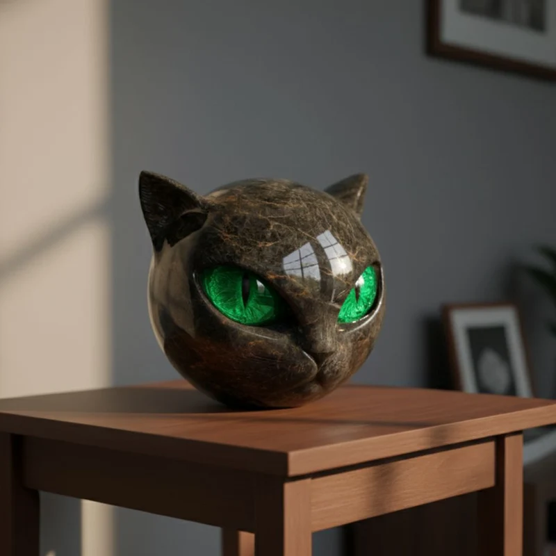 Sort Sten Kattesculptur - Mystisk Vagtkat