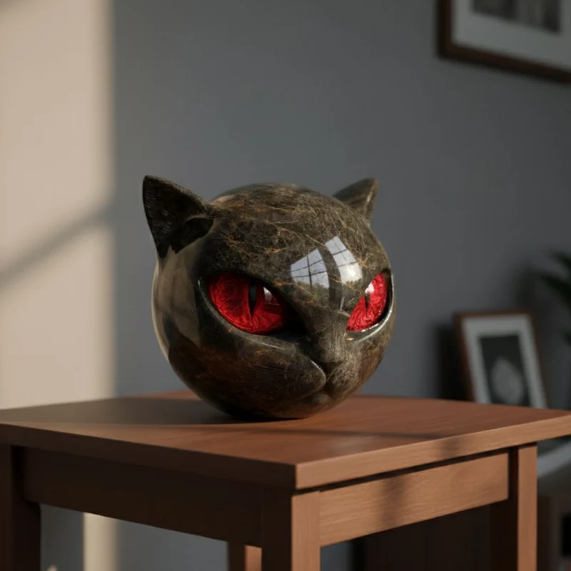 Sort Sten Kattesculptur - Mystisk Vagtkat