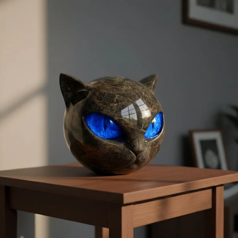 Sort Sten Kattesculptur - Mystisk Vagtkat
