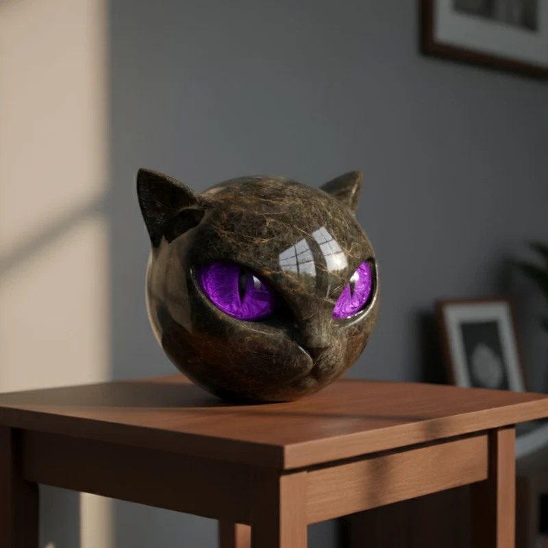Sort Sten Kattesculptur - Mystisk Vagtkat
