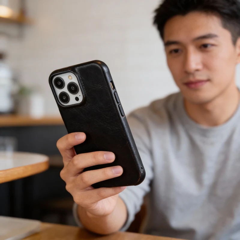 Egte læderetui med olie voks til Apple iPhone