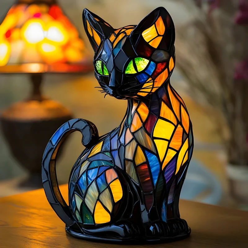 Håndlavet Glas Kat Lampe – Unik Lyskunst til Hjemmet