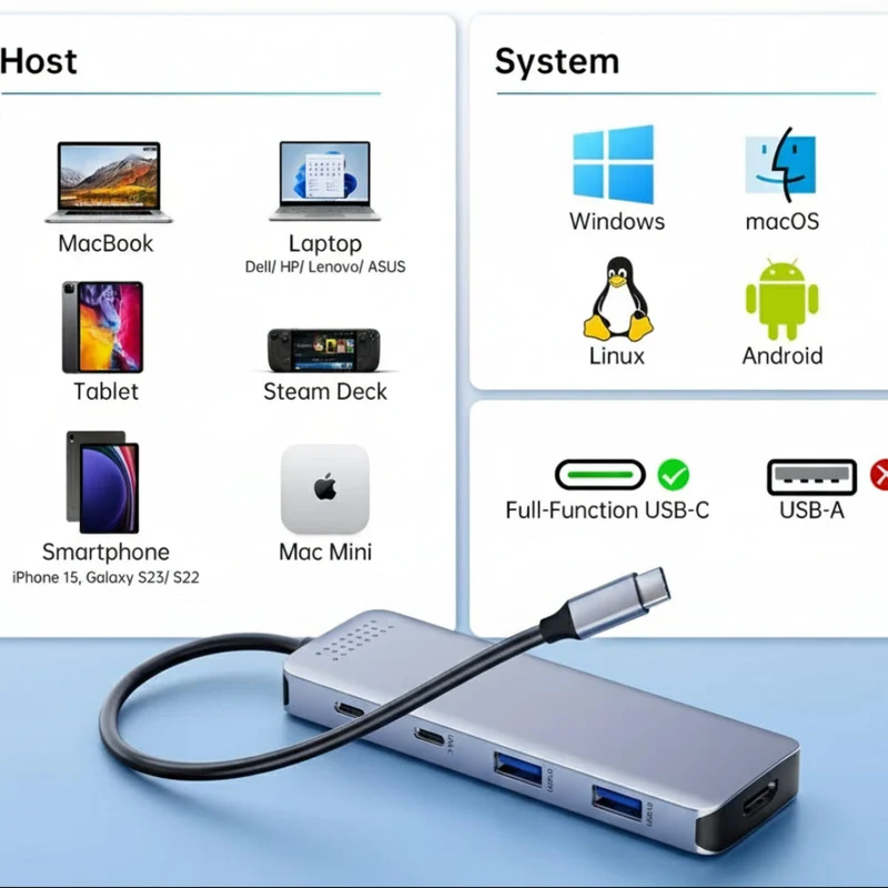 USB-C Dockingstation til Dual 4K Skærme med Hurtig Opladning