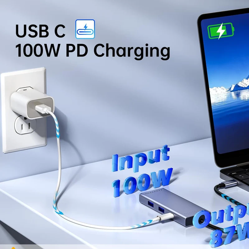 USB-C Dockingstation til Dual 4K Skærme med Hurtig Opladning