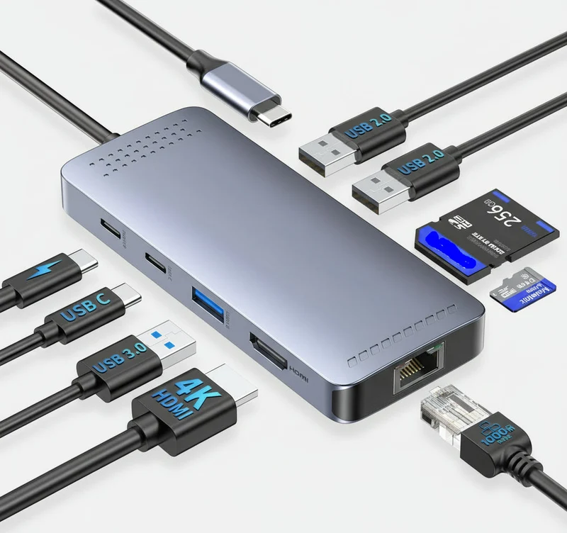 USB-C Dockingstation til Dual 4K Skærme med Hurtig Opladning