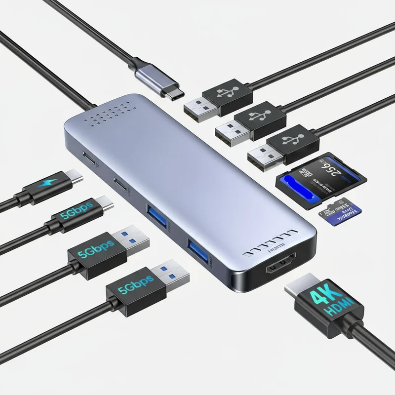 USB-C Dockingstation til Dual 4K Skærme med Hurtig Opladning