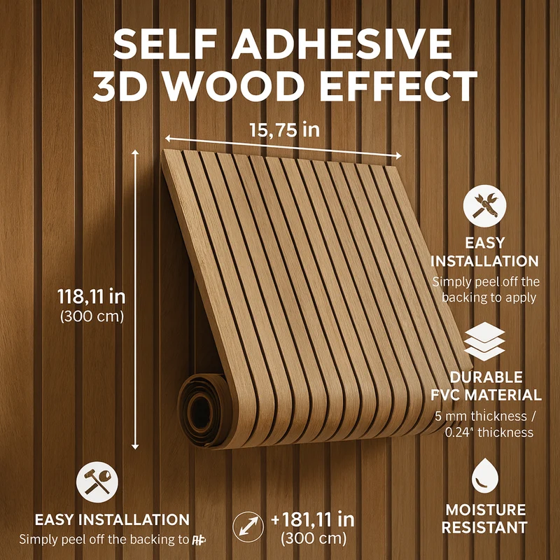 3D Trælook Vægpaneler – Nem Selvklæbende Opsætning
