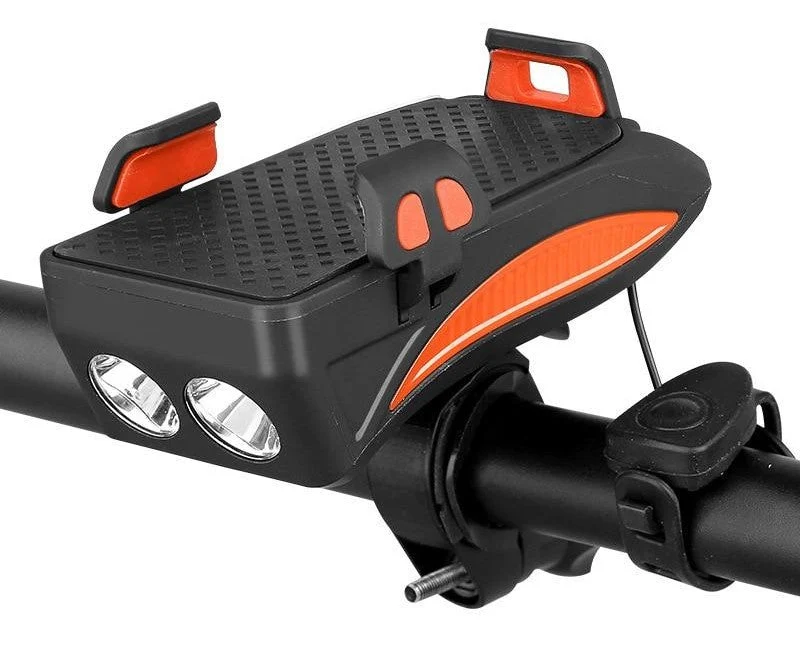 Cykelholder 4 i 1 til Telefon, Powerbank, Lys og Højttaler