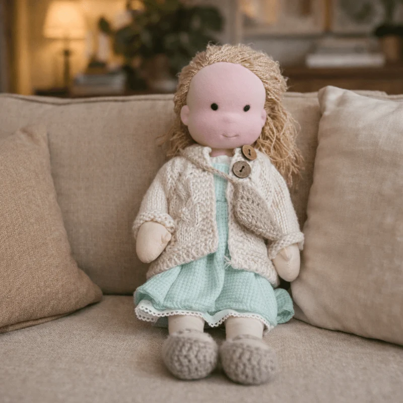 Håndlavet Waldorf Dukke i Bomuld til Kreativ Leg