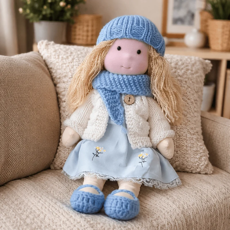 Håndlavet Waldorf Dukke i Bomuld til Kreativ Leg