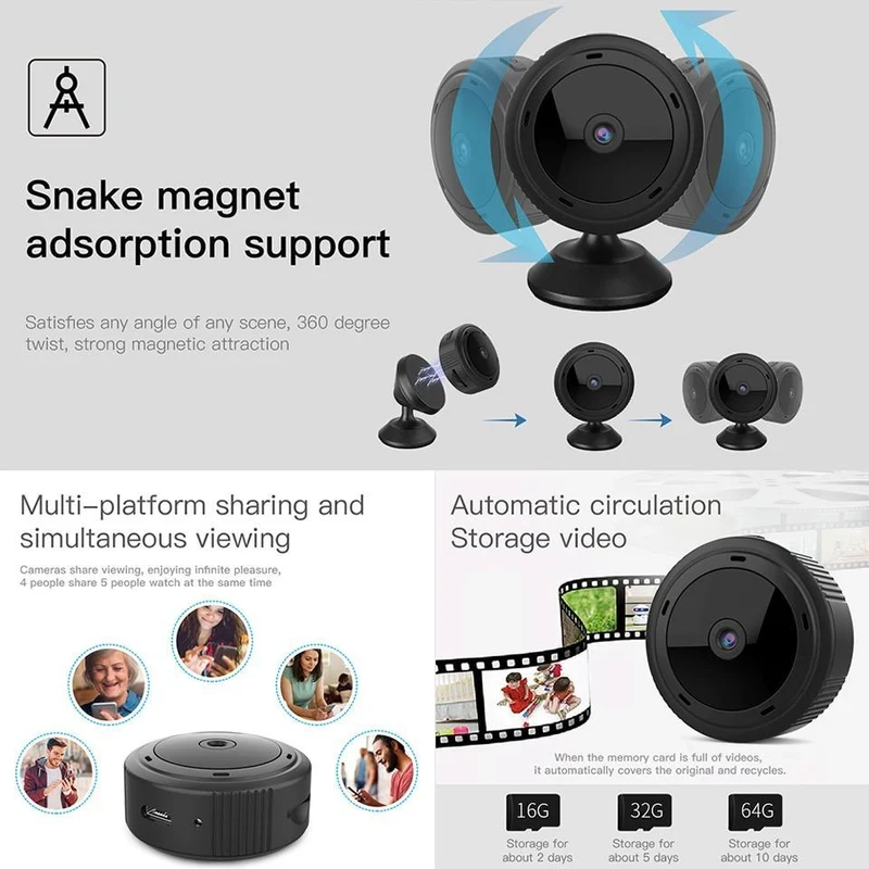 Kompakt WiFi sikkerhedskamera med HD nattevision