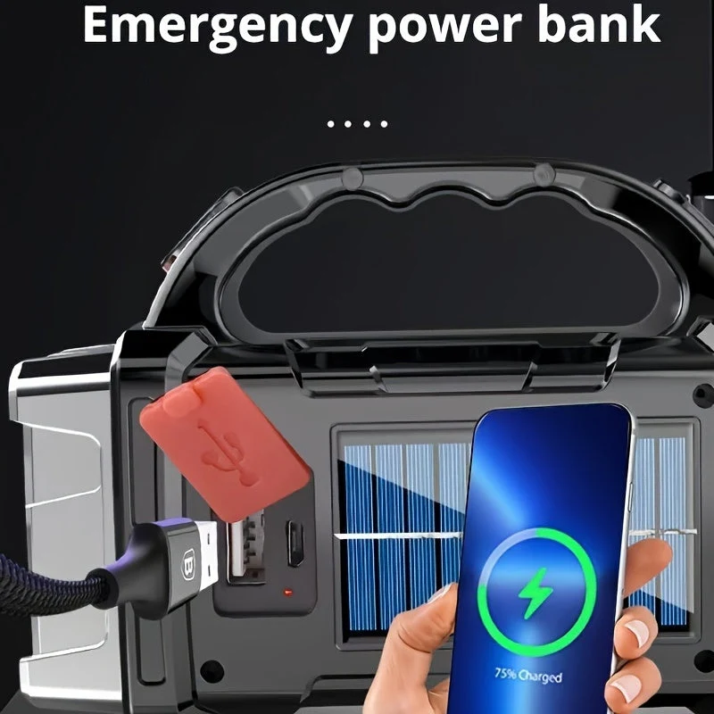 LED Lygte med Høj Lysstyrke – Genopladelig Power Bank med USB og Solenergi til Udendørs Eventyr