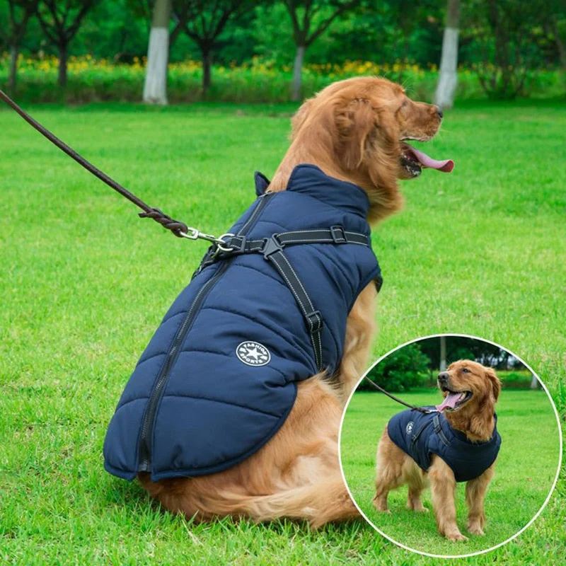 Vandtæt Hundejakke med Indbygget Sele og Varmt Beskyttende Foder