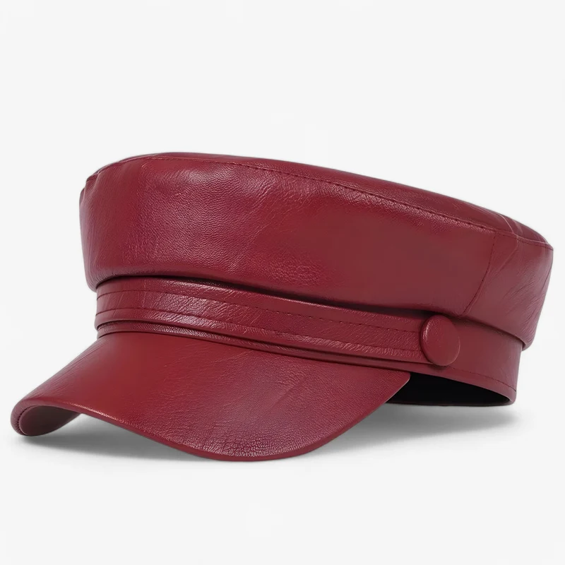 Octagonal Flad Hat til Dame i PU Læder