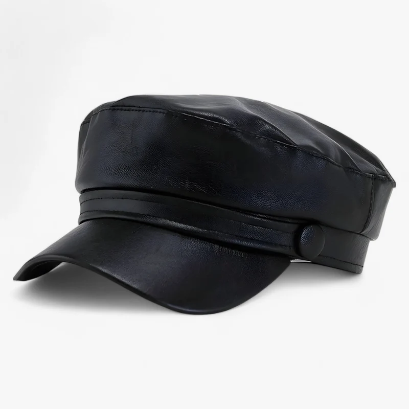 Octagonal Flad Hat til Dame i PU Læder