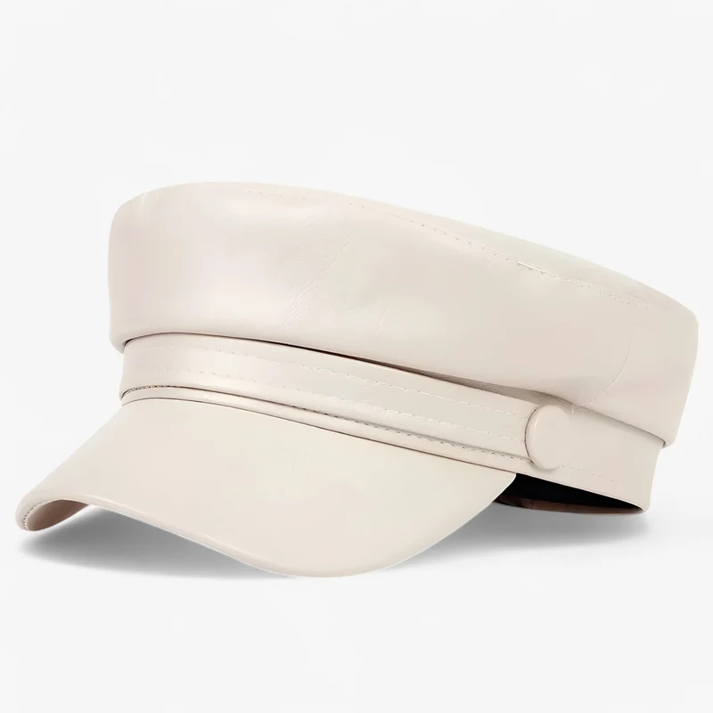 Octagonal Flad Hat til Dame i PU Læder