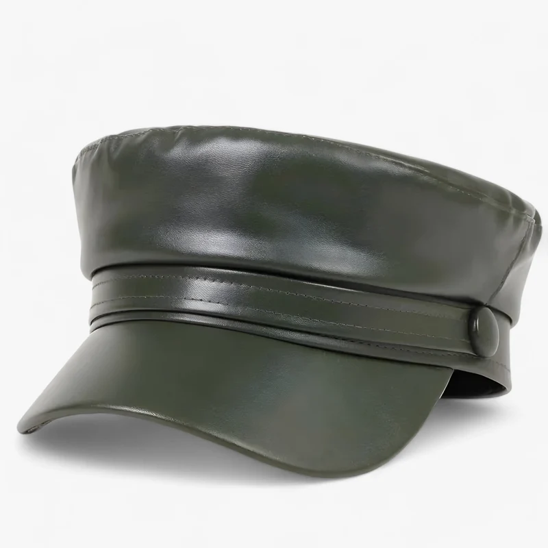 Octagonal Flad Hat til Dame i PU Læder