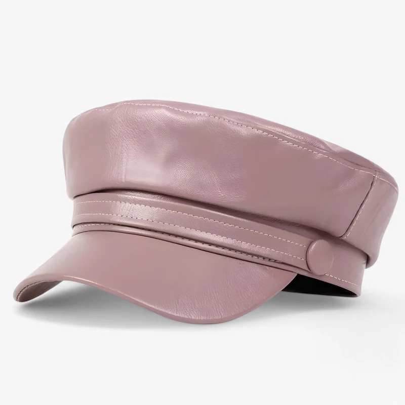 Octagonal Flad Hat til Dame i PU Læder