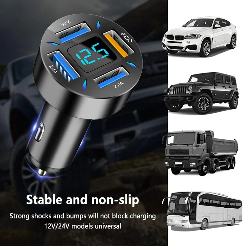 66W Hurtig Oplader til Bil med USB PD og QC 3.0 – Universal 12-24V
