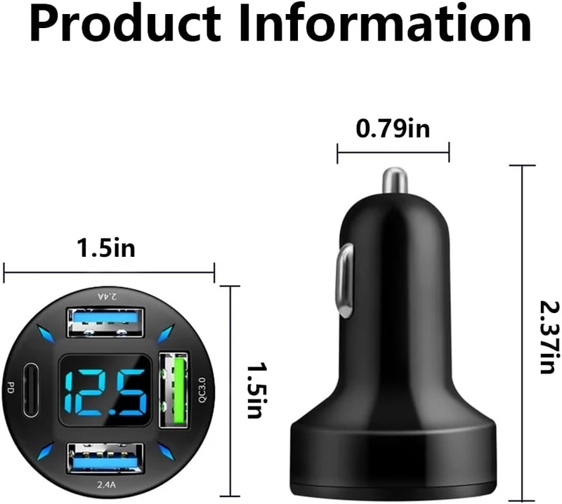 66W Hurtig Oplader til Bil med USB PD og QC 3.0 – Universal 12-24V
