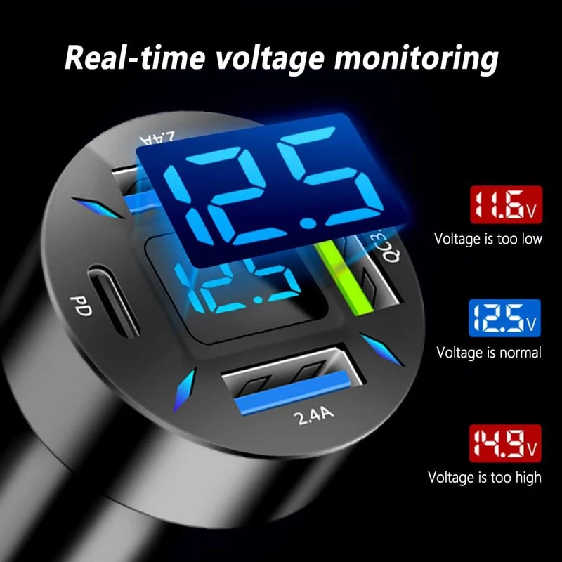 66W Hurtig Oplader til Bil med USB PD og QC 3.0 – Universal 12-24V