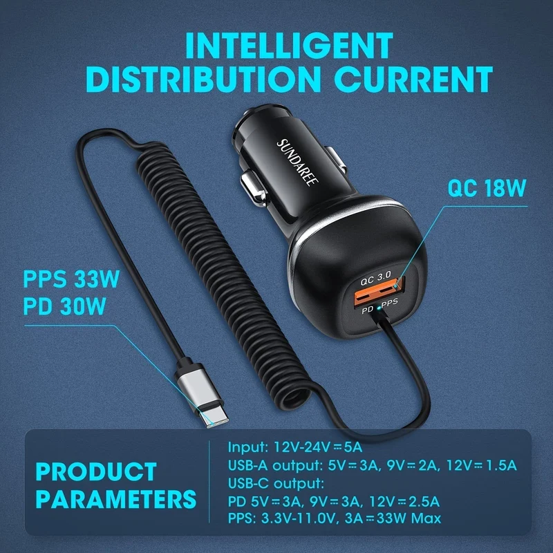 51W Hurtig USB-C Biloplader – Ideel til hurtig opladning af enheder