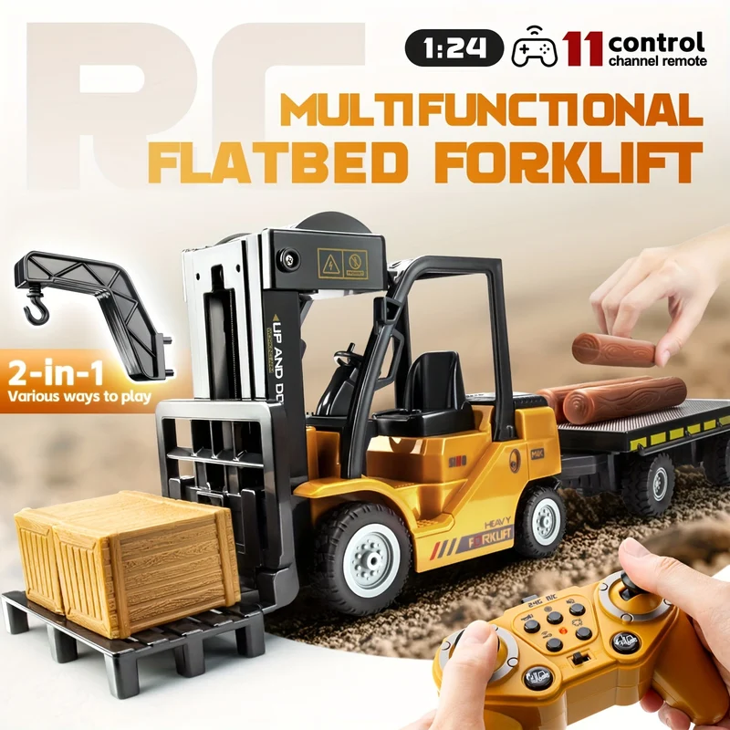 Fjernstyret Gaffeltruck – 1:24 Skala med Lys og Trailer