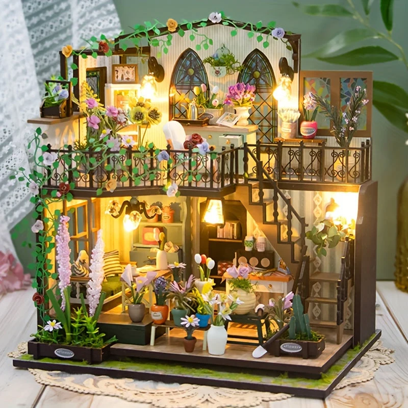 Miniature drivhus DIY med belysning – 3D puslespil til kreativ dekoration