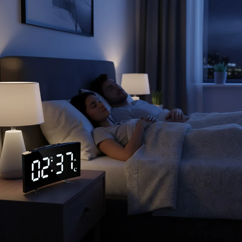 Digital Vækkeur med Buet Skærm og Automatisk Lys