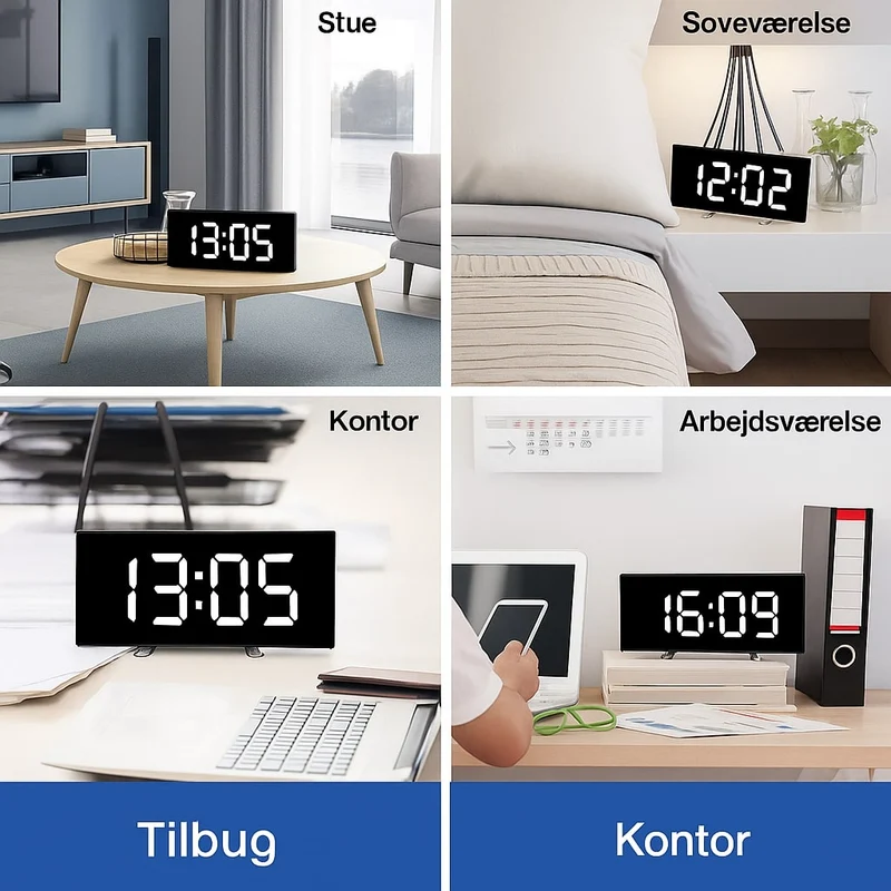 Digital Vækkeur med Buet Skærm og Automatisk Lys