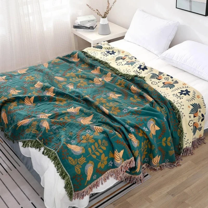 Skandinavisk Reversibel Plaid med Fuglemotiv