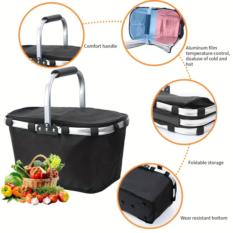 Isoleret sammenklappelig picnictaske – rummelig og holdbar til sommerudflugter
