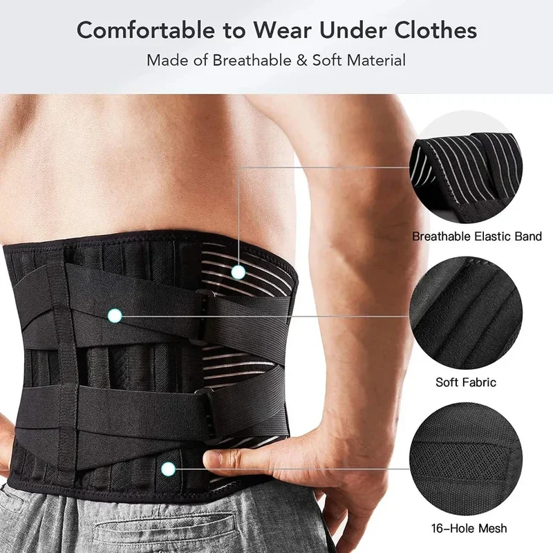 Rygstøttebælte med 360° Lumbar Support, Hukommelsesaluminium og Stålspiraler