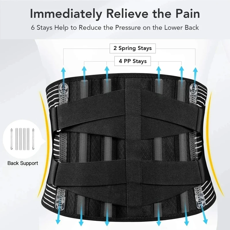Rygstøttebælte med 360° Lumbar Support, Hukommelsesaluminium og Stålspiraler